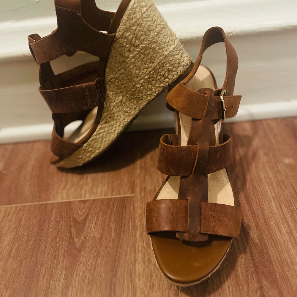 Brown Leather Wedges by Clark’s Sandal.  Size 9 Almost New